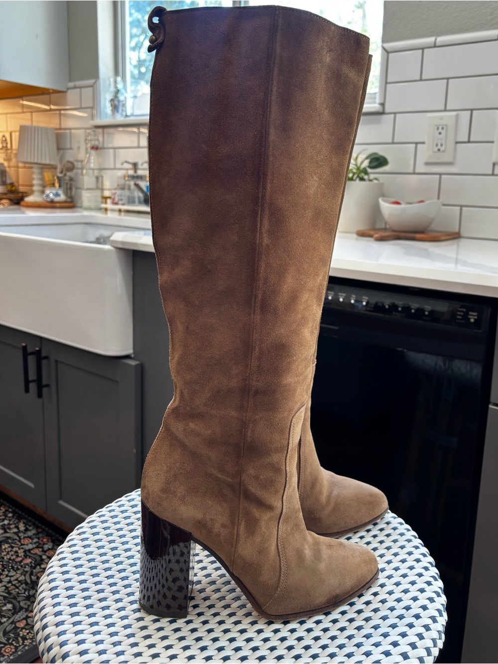 Billy Reid Tall Suede Block Heel Boot - Brown